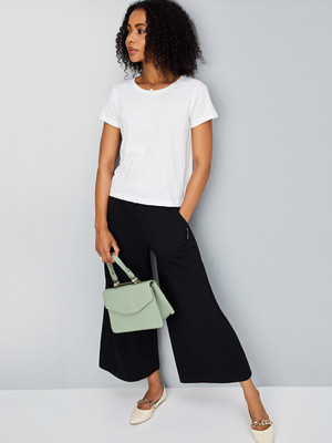 MAX Solid Women Round Neck White T-Shirt