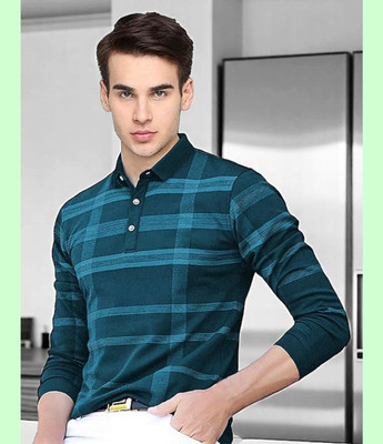 Autna Striped Men Polo Neck Grey T-Shirt