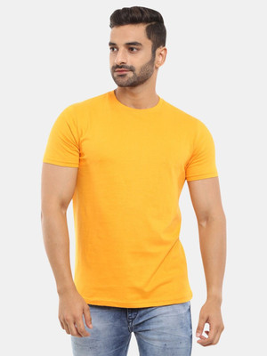 RULEDBYSUN Solid Men Round Neck Yellow T-Shirt