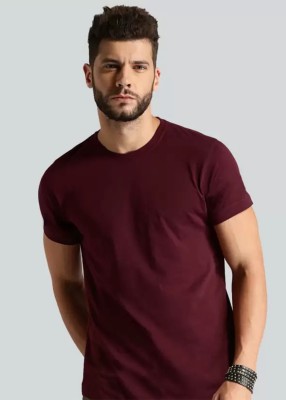 KAEZRI Solid Men Round Neck Maroon T-Shirt