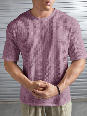 TEEMEX Self Design Men Round Neck Pink T-Shirt