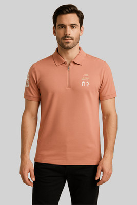 GO BIRDY Solid Men Polo Neck Pink T-Shirt