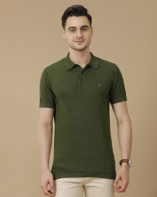 Linen Club Solid Men Polo Neck Green T-Shirt