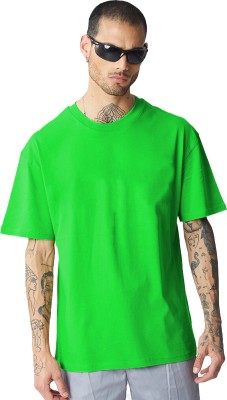 Leotude Solid Men Round Neck Green T-Shirt
