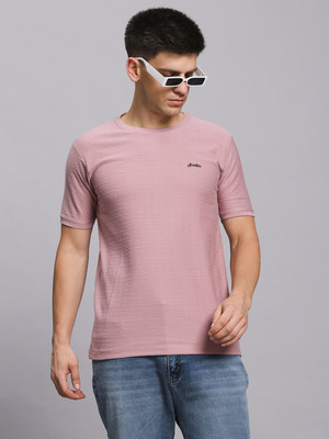 Scoller Solid Men Round Neck Purple T-Shirt