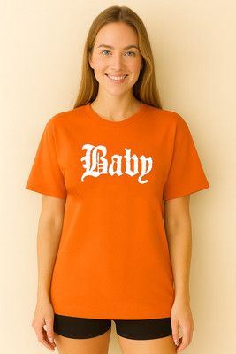 RAJARANCHO Printed Women Round Neck Orange T-Shirt