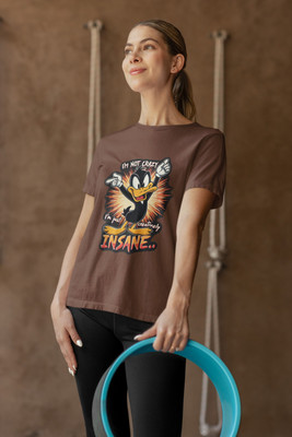 Stylewill Graphic Print Women Round Neck Brown T-Shirt