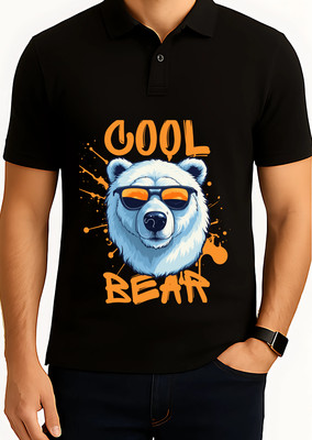 Dripzen Graphic Print Men Polo Neck Blue T-Shirt