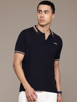 Roadster Solid Men Polo Neck Black T-Shirt