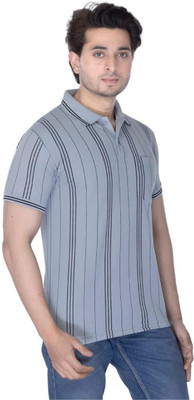 BELPATRA Striped Men Polo Neck Grey T-Shirt