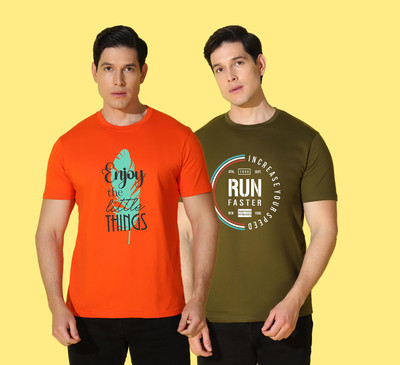 WOOSTRO Printed Men Round Neck Multicolor T-Shirt