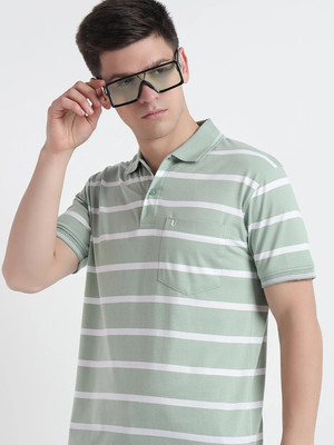 UNNIBERRY Striped Men Polo Neck Light Green, White T-Shirt