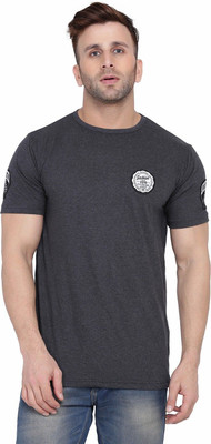 GEUM Printed Men Round Neck Grey T-Shirt