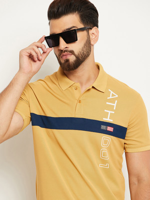 OGEN Typography Men Polo Neck Yellow T-Shirt