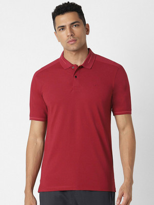 PETER ENGLAND Solid Men Polo Neck Red T-Shirt