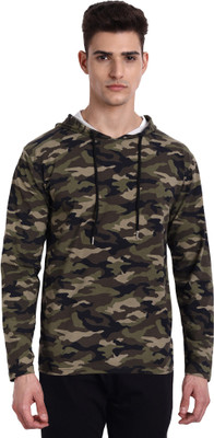 PeppyZone Printed Men Hooded Neck Multicolor T-Shirt