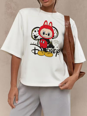 CZC Graphic Print Women Round Neck White T-Shirt