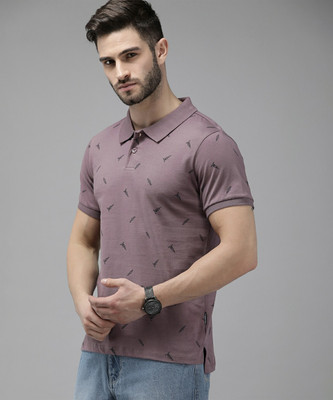 Roadster Printed Men Polo Neck Pink T-Shirt