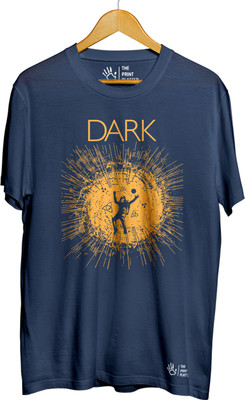THE PRINT PLATTER Printed Men Round Neck Navy Blue T-Shirt