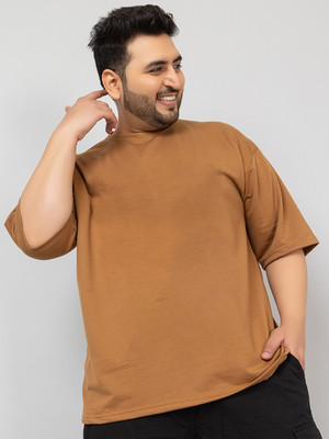CHKOKKO Solid Men Round Neck Gold T-Shirt