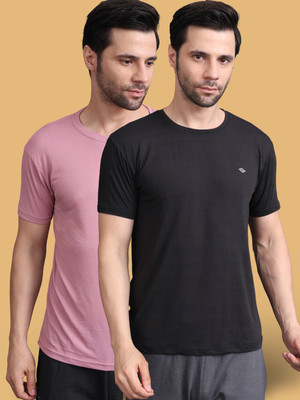Bamboo Breeze Solid, Striped Men Round Neck Multicolor T-Shirt