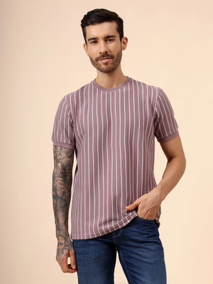 CANTABIL Striped Men Round Neck Purple T-Shirt