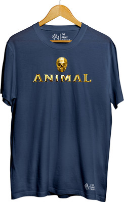 THE PRINT PLATTER Printed Men Round Neck Navy Blue T-Shirt