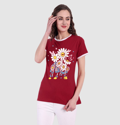 CHOZI Printed Women Round Neck Red T-Shirt
