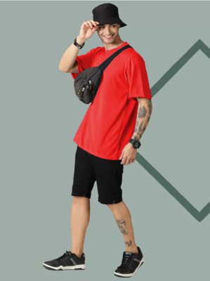 etsun Solid Men Round Neck Red T-Shirt