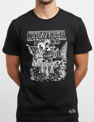 THE PRINT PLATTER Printed Men Round Neck Black T-Shirt