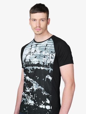 TECHNOSPORT Striped Men Round Neck Black T-Shirt