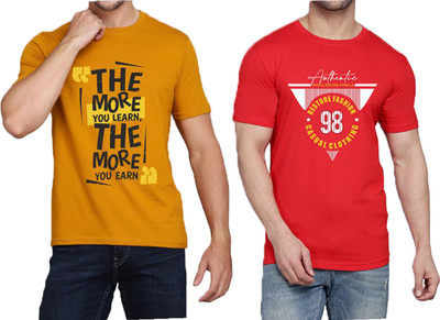 WOOSTRO Printed Men Round Neck Yellow, White, Red T-Shirt