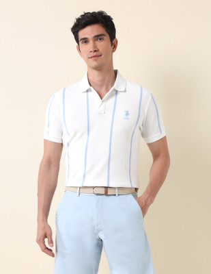 U.S. POLO ASSN. Striped Men Polo Neck White T-Shirt