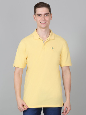 CANTABIL Solid Men Polo Neck Yellow T-Shirt