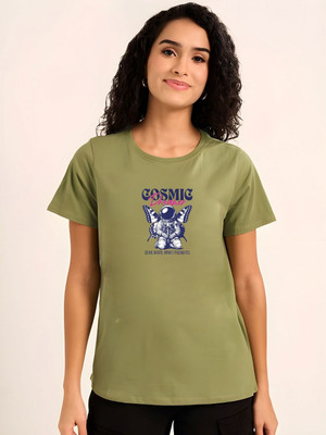 SZN Graphic Print Women Round Neck Green T-Shirt