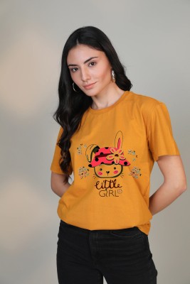 JSIYA Printed Women Round Neck Yellow T-Shirt