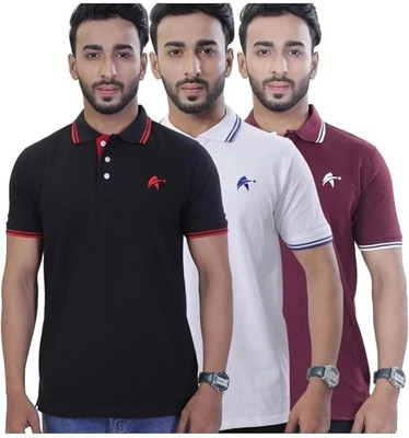 Star Adam Striped Men Polo Neck Maroon, Black, White T-Shirt