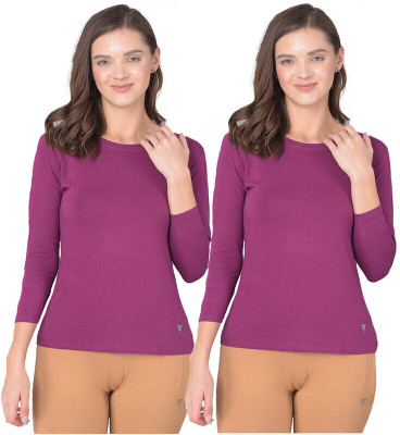 Comfort Lady Solid Women Round Neck Purple T-Shirt
