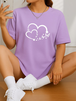 SZN Graphic Print Women Round Neck Purple T-Shirt