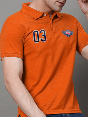 SINDHIGARMENT Printed Men Polo Neck Orange T-Shirt