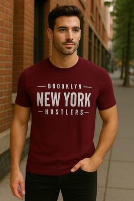 DRIFTH Printed Men Round Neck Maroon T-Shirt
