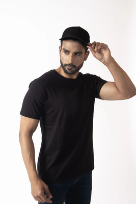 Vital Solid Men Round Neck Black T-Shirt