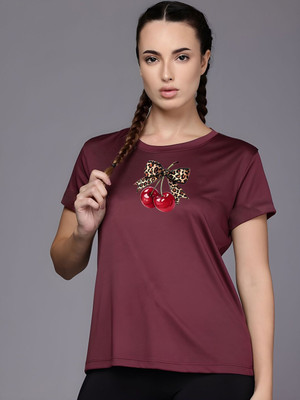 Moda Rapido Graphic Print Women Round Neck Maroon T-Shirt