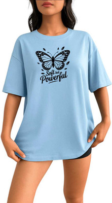 Stylicity Printed Women Round Neck Light Blue T-Shirt