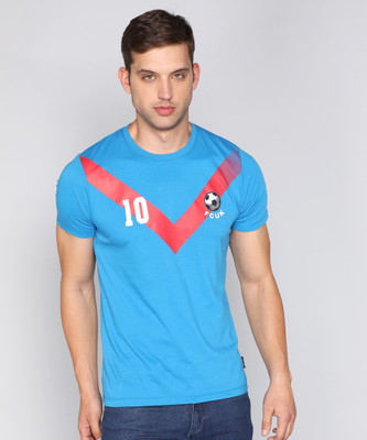 French Connection Printed Men Round Neck Blue T-Shirt