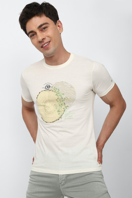 PETER ENGLAND Printed Men Round Neck Beige T-Shirt