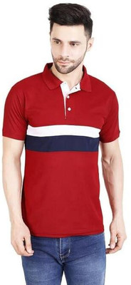 RiverHill Solid, Colorblock Men Polo Neck Maroon T-Shirt