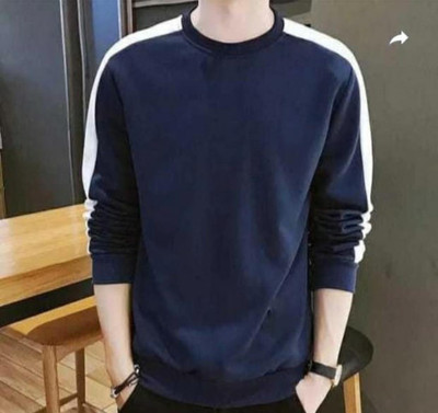 Richifashionhub Solid Men Round Neck Navy Blue T-Shirt