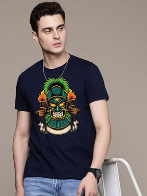 Moda Rapido Graphic Print Men Round Neck Navy Blue T-Shirt