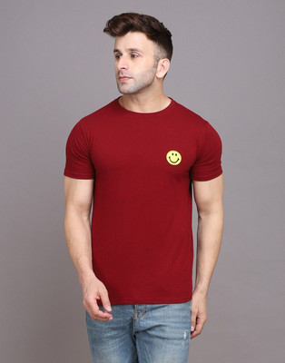GEUM Printed Men Round Neck Maroon T-Shirt